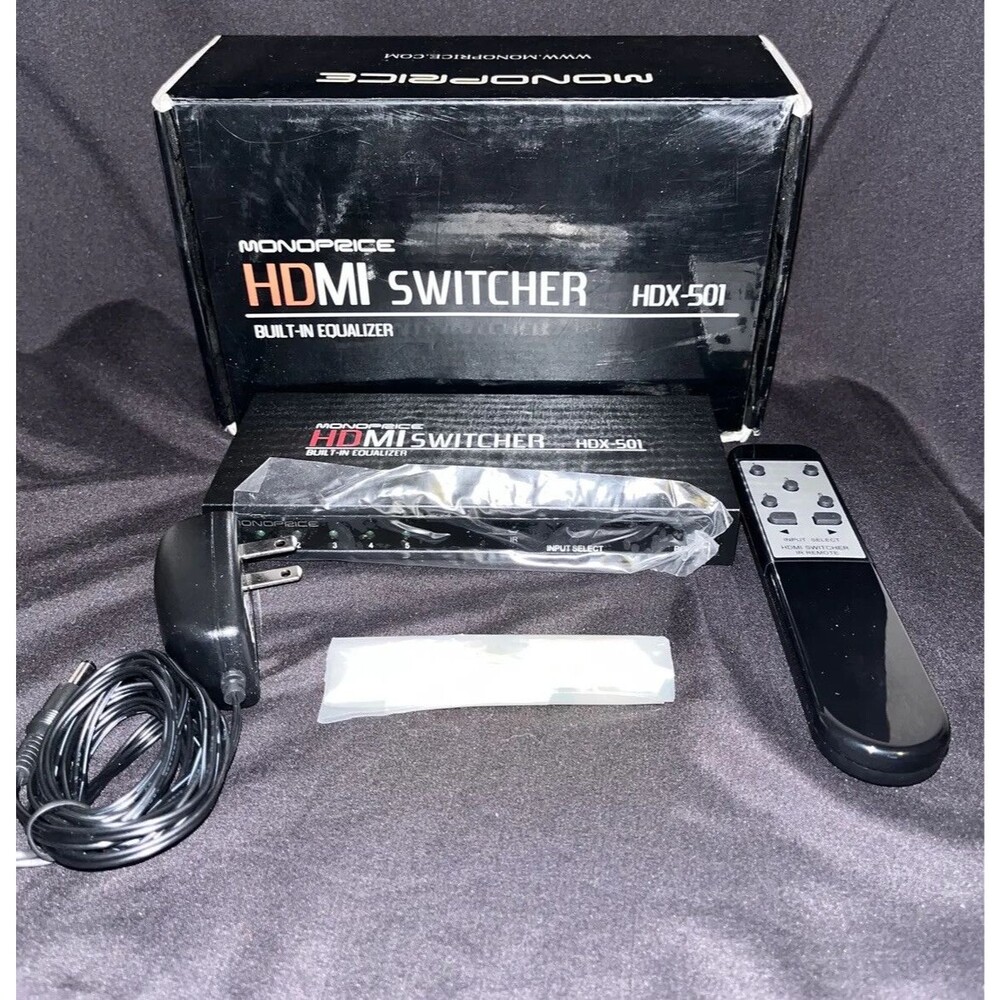 Monoprice HDMI Switcher HDX-501 Built In 5 Port w/ Remote and Power Cord